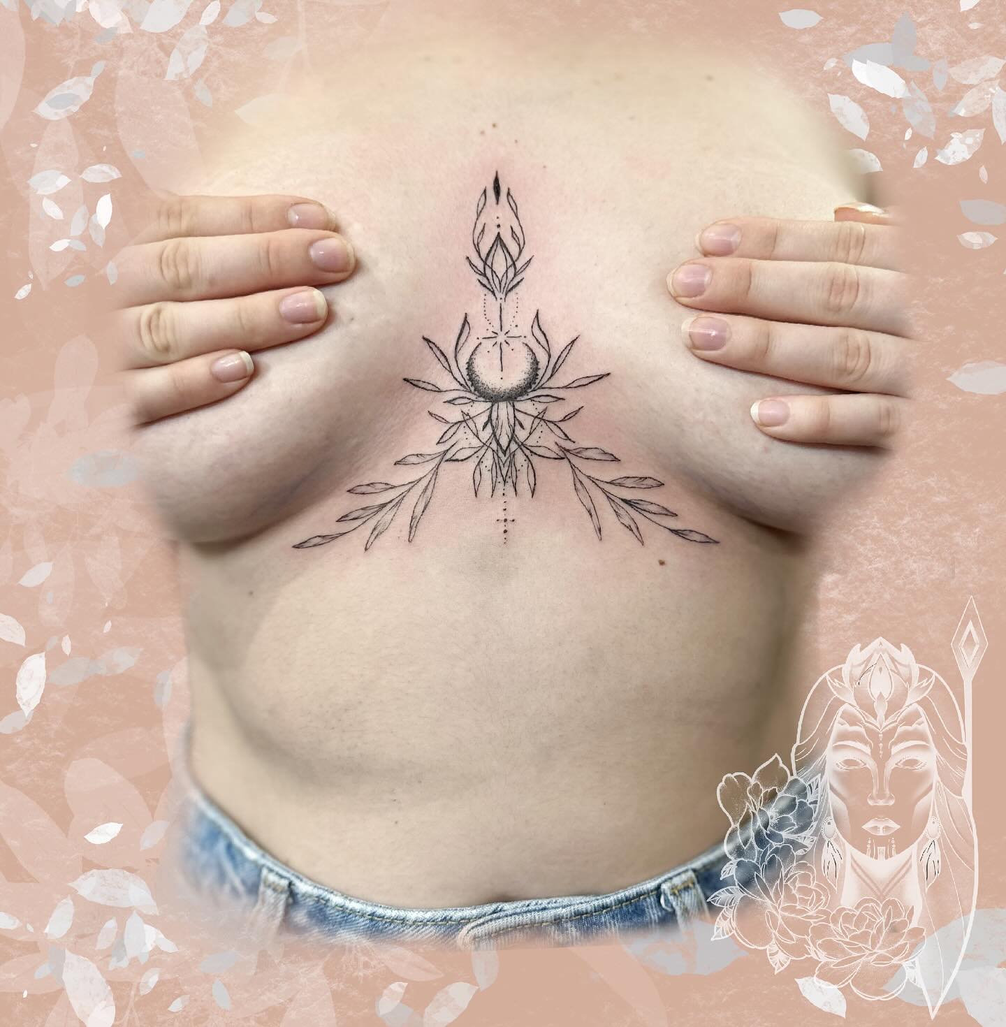 tatouage underboobs avec des rameaux d'olivier– Inkaat